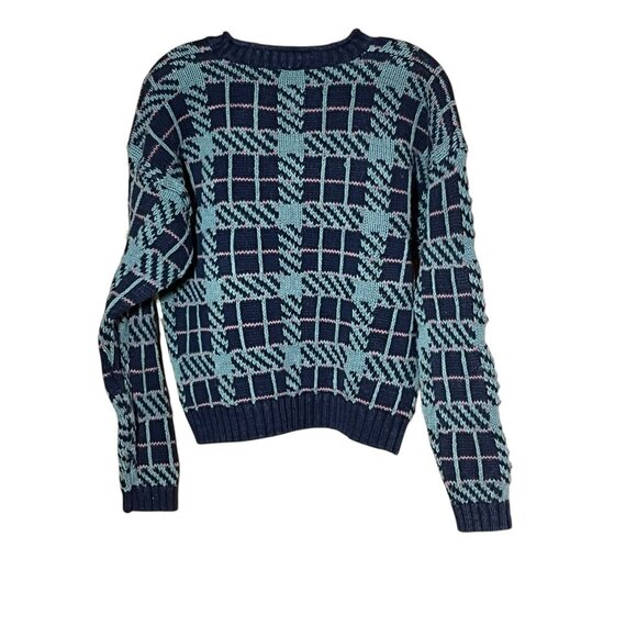 VTG Christopher&Banks Hand Embroidered Ugly Christmas Sweater Green Plaid Sz L - Picture 2 of 5